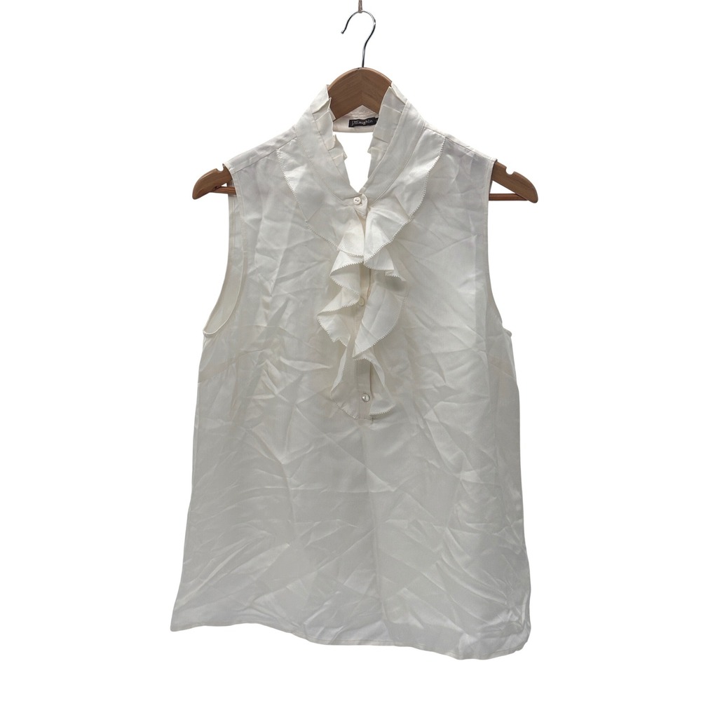 J. McLaughlin Blouse Silk Sleeveless Tank Ruffle White Cream Women Large‎ NWOT